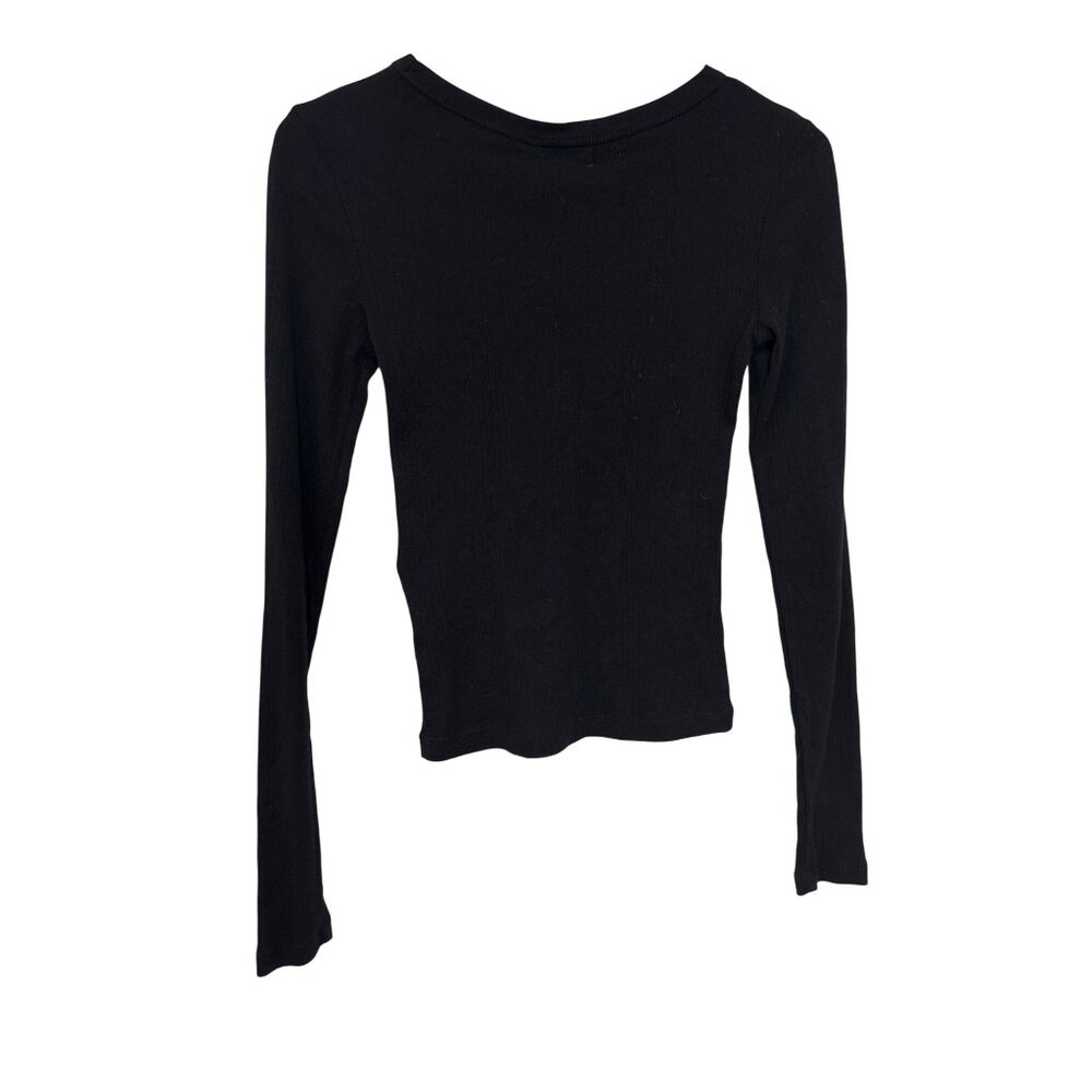 St. Agni Organic Cotton Soft Rib Long Sleeve Top in Black X-Small New Womens - Picture 6 of 12